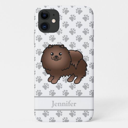 Brown Spitz Niedlich Cartoon Dog & Name Case-Mate iPhone Hülle (Rückseite)