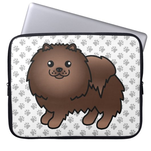 Brown Spitz Niedlich Cartoon Dog & Paws Laptopschutzhülle (Vorderseite)