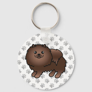 Brown Spitz Niedlich Cartoon Dog & Paws Schlüsselanhänger