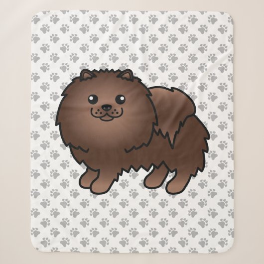 Brown Spitz Niedlich Cartoon Dog & Paws Sherpadecke (Vorderseite)