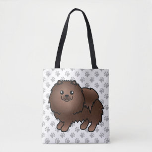 Brown Spitz Niedlich Cartoon Dog & Paws Tasche