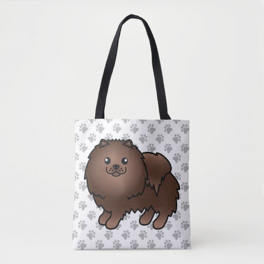 Brown Spitz Niedlich Cartoon Dog & Paws Tasche (Vorderseite)