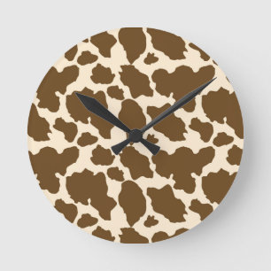 Brown Spots Cow Print Farmer Farm Animals Classy Runde Wanduhr