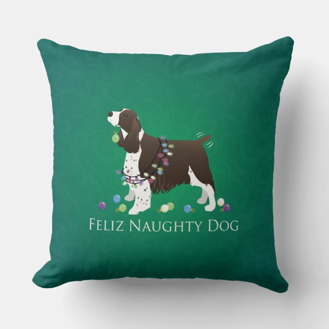 Brown Springer Spaniel Dog Feliz Naughty Dog Kissen (Vorderseite)
