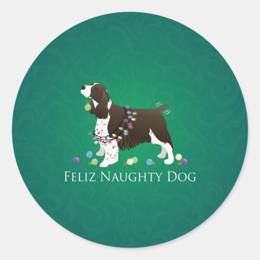 Brown Springer Spaniel Dog Feliz Naughty Dog Runder Aufkleber (Vorderseite)