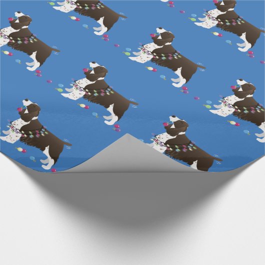 Brown Springer Spaniel WeihnachtsIllustration Geschenkpapier (Ecke)