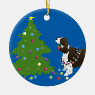 Brown Springer Spaniel WeihnachtsIllustration Keramikornament