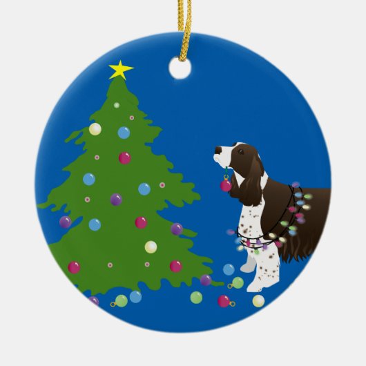 Brown Springer Spaniel WeihnachtsIllustration Keramikornament (Vorne)