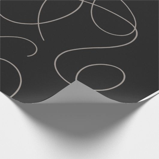 Brown Squiggg Lines Pattern Schwarzes Design Geschenkpapier (Ecke)