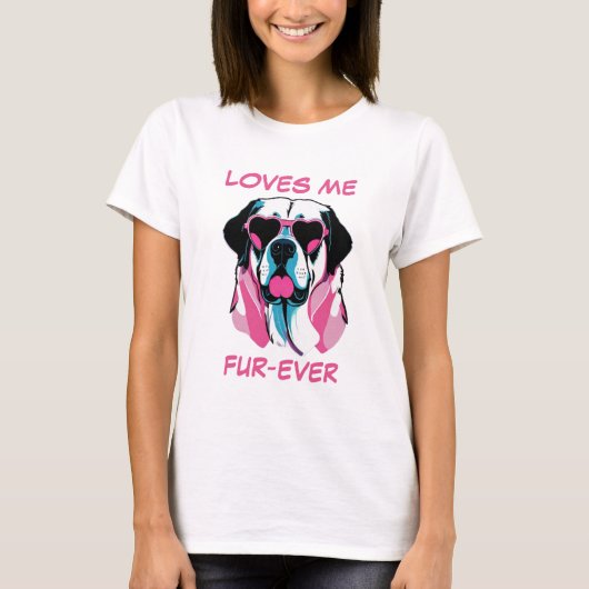 Brown St Bernard Pink Herzförmige Sonnenbrille T-Shirt (Vorderseite)
