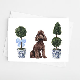 Brown Standard Poodle Doppy Welpe Topiary Wasserfa Karte
