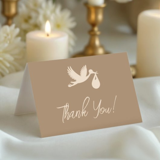 Brown Stork Baby Delivery Gender Reveal Dankeskarte