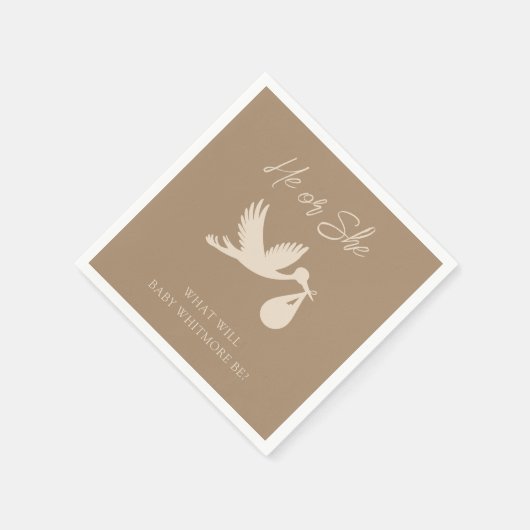 Brown Stork Baby Delivery He or she Gender Reveal Serviette (Ecke)