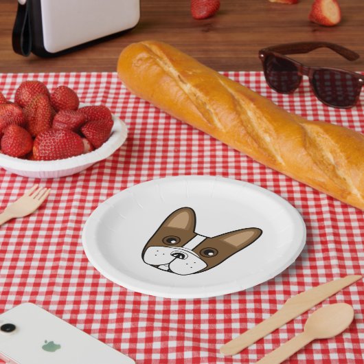 Brown Stripe French Bulldog Face Pappteller (Picknick)