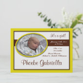 Brown Stripe Yellow Birth Ankündigungen (Stehend Vorderseite)