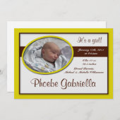 Brown Stripe Yellow Birth Ankündigungen (Vorne/Hinten)