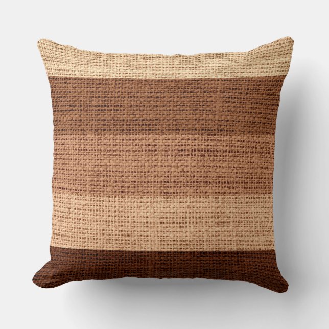 Brown Stripes Burlap Linen Rustic Jute Kissen (Vorderseite)