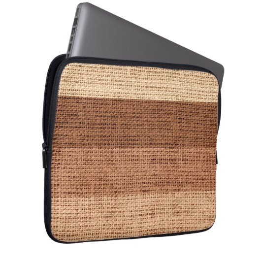 Brown Stripes Burlap Rustic Jute Laptopschutzhülle (Vorne Rechts)