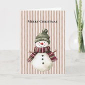 Brown Stripes Christmas Snowman Karte (Vorderseite)