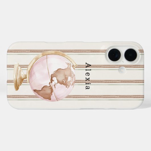 Brown Stripes Globe World Case-Mate iPhone Hülle (Rückseite (Horizontal))