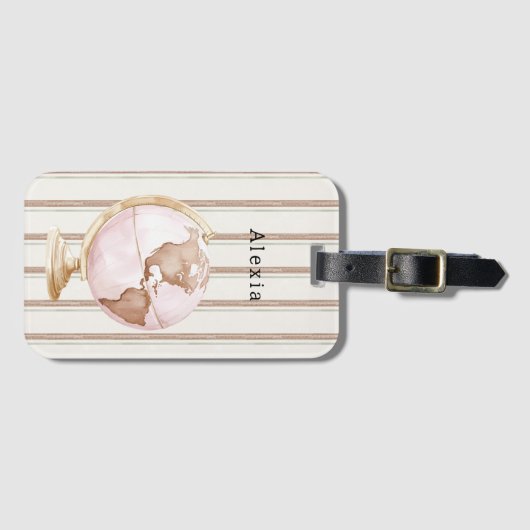 Brown Stripes Globe World Gepäckanhänger (Vorderseite (Horizontal))