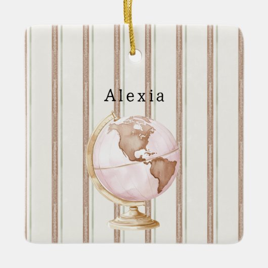 Brown Stripes Globe World Keramikornament (Vorderseite)