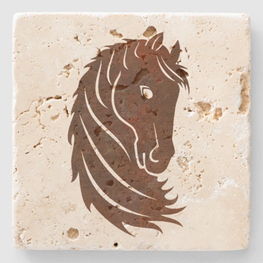Brown Stylized Pferdeprofil-Stein-Untersetzer Steinuntersetzer (Vorderseite)