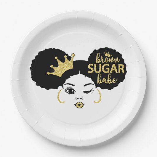 Brown Sugar Babe in Schwarz und Gold Pappteller (Vorderseite)