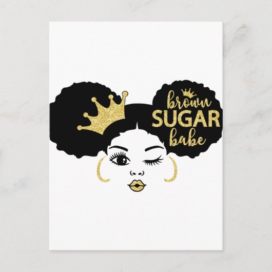 Brown Sugar Babe in Schwarz und Gold Postkarte (Vorderseite)
