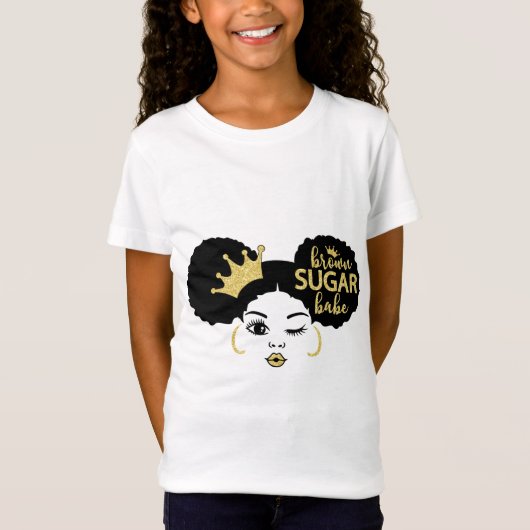 Brown Sugar Babe in Schwarz und Gold T-Shirt (Vorderseite)