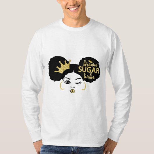 Brown Sugar Babe in Schwarz und Gold T-Shirt (Vorderseite)