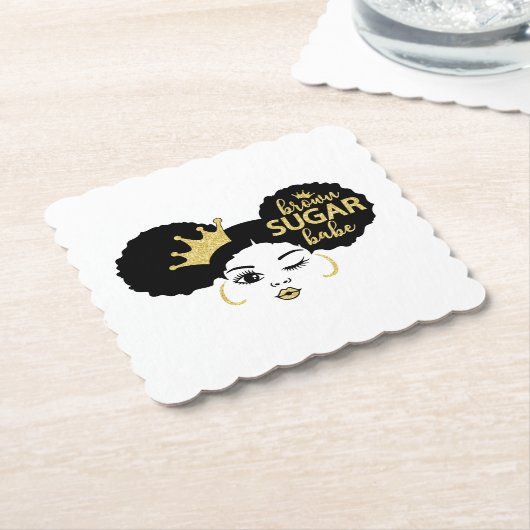 Brown Sugar Babe in Schwarz und Gold Untersetzer (angewinkelt)