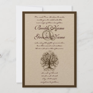 Brown Swirl Tree Roots of Liebe Wedding Einladung