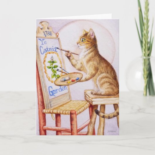 Brown Tabby Artist Cat Malerei Wasserfarben Karte (Vorderseite)