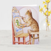 Brown Tabby Artist Cat Malerei Wasserfarben Karte (Gelbe Blume)