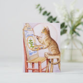 Brown Tabby Artist Cat Malerei Wasserfarben Postkarte (Stehend Vorderseite)