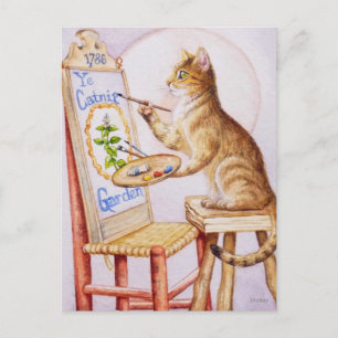 Brown Tabby Artist Cat Malerei Wasserfarben Postkarte