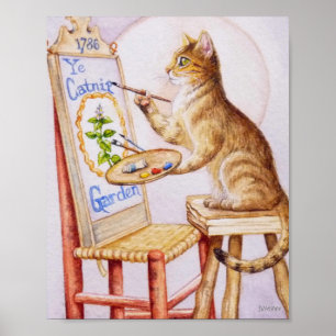 Brown Tabby Artist Katzenmalerei Wasserfarbe 8x10 Poster