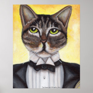 Brown Tabby Cat Wearing Tuxedo Feline Dandy Poster