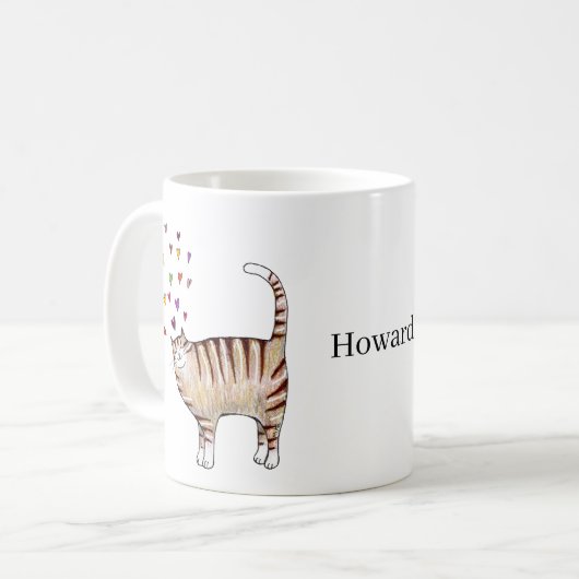 Brown Tabby Cat with Hearts Custom Name  Kaffeetasse (Vorderseite Links)