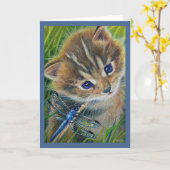 Brown Tabby Kitten & Dragonfly Kunst & Kultur Karte (Gelbe Blume)