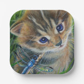 Brown Tabby Kitten & Dragonfly Pappteller (Vorderseite)