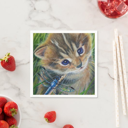Brown Tabby Kitten & Dragonfly Serviette (Beispiel)