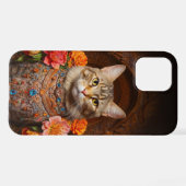 Brown Tabby mit Blume und Viktorianischem Stil iPhone Hülle (Rückseite (Horizontal))
