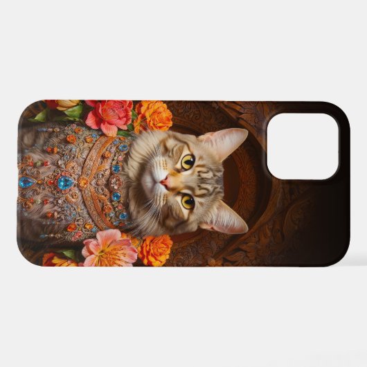 Brown Tabby mit Blume und Viktorianischem Stil iPhone Hülle (Rückseite (Horizontal))