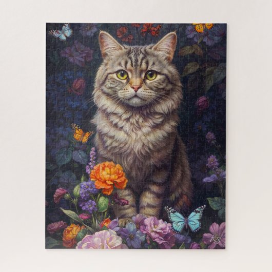 Brown Tabby mit Blume und Viktorianischem Stil Puzzle (Vertikal)
