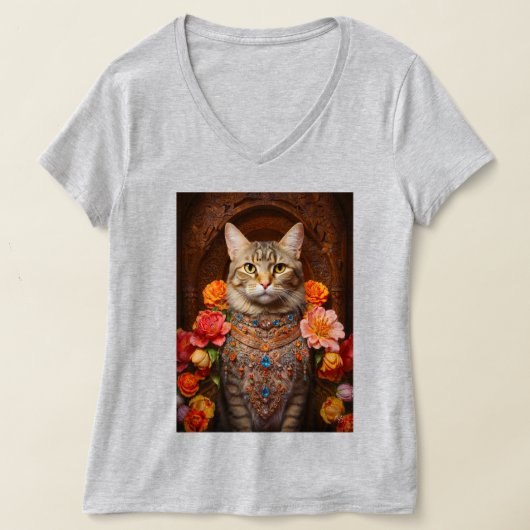 Brown Tabby mit Blume und Viktorianischem Stil T-Shirt (Ablage )