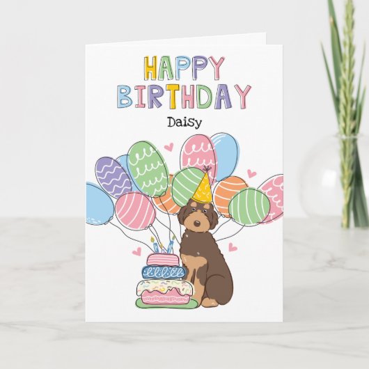 Brown Tan Aussiedoodle Dog Happy Birthday Karte (Vorderseite)