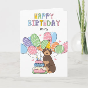 Brown Tan Aussiedoodle Dog Happy Birthday Karte