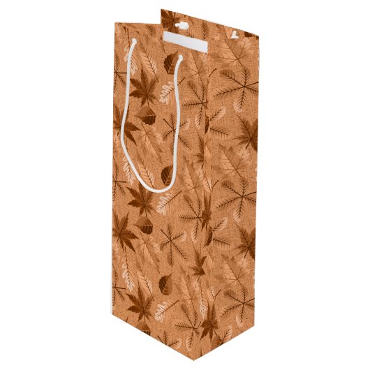 BROWN & TAN AUTUMN HERBSTLAUB GESCHENKTÜTE FÜR WEINFLASCHEN (Vorderseite Schrägansicht)